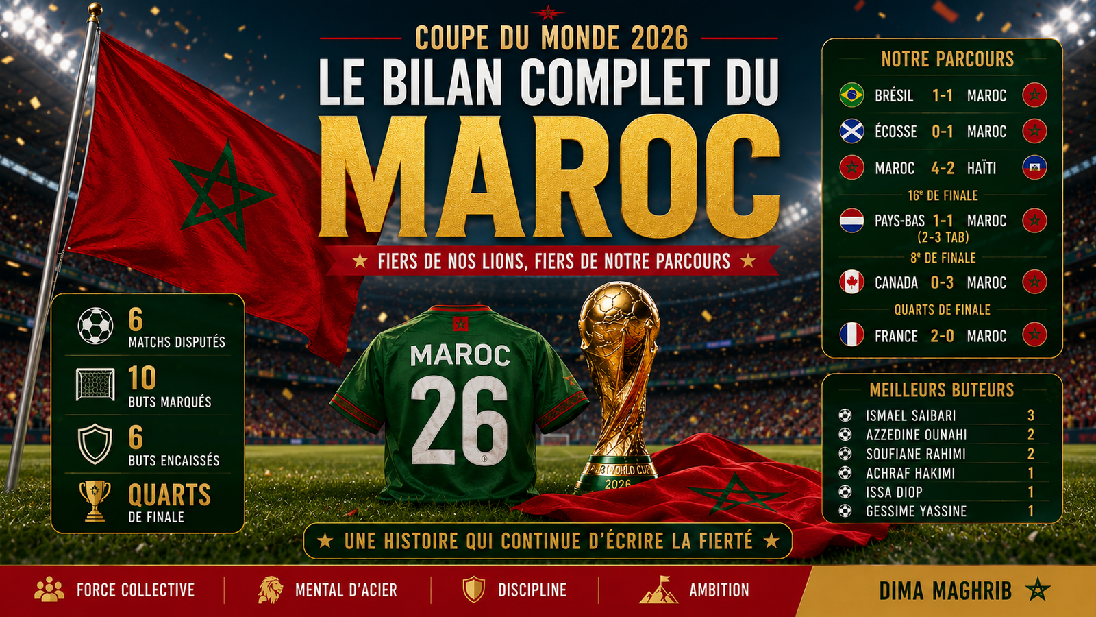 Coupe du Monde 2026 : le bilan complet du Maroc, résultats, statistiques et enseignements