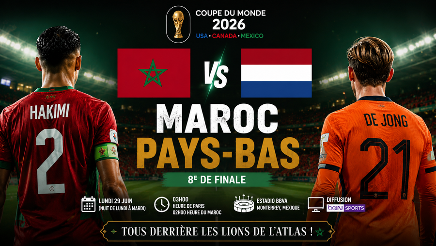 Maroc - Pays-Bas : heure, chaîne TV, compositions probables et enjeux du 8e de finale de la Coupe du Monde 2026