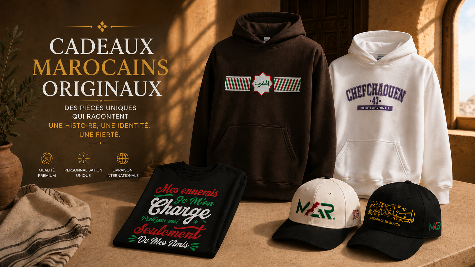 Cadeau diaspora marocaine, maillot Maroc personnalisé avec prénom en calligraphie arabe