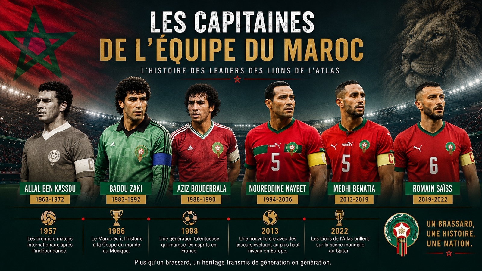 Qui sont les capitaines de l'équipe du Maroc ? L'histoire des leaders des Lions de l'Atlas