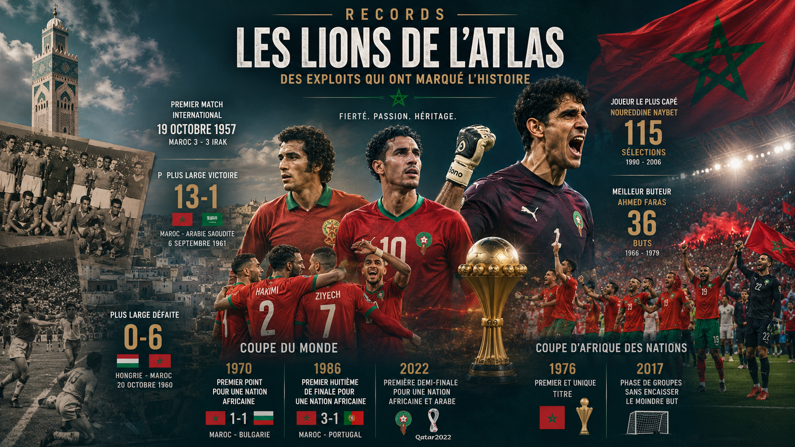 Les records de l'équipe du Maroc : joueurs, victoires, buts et statistiques