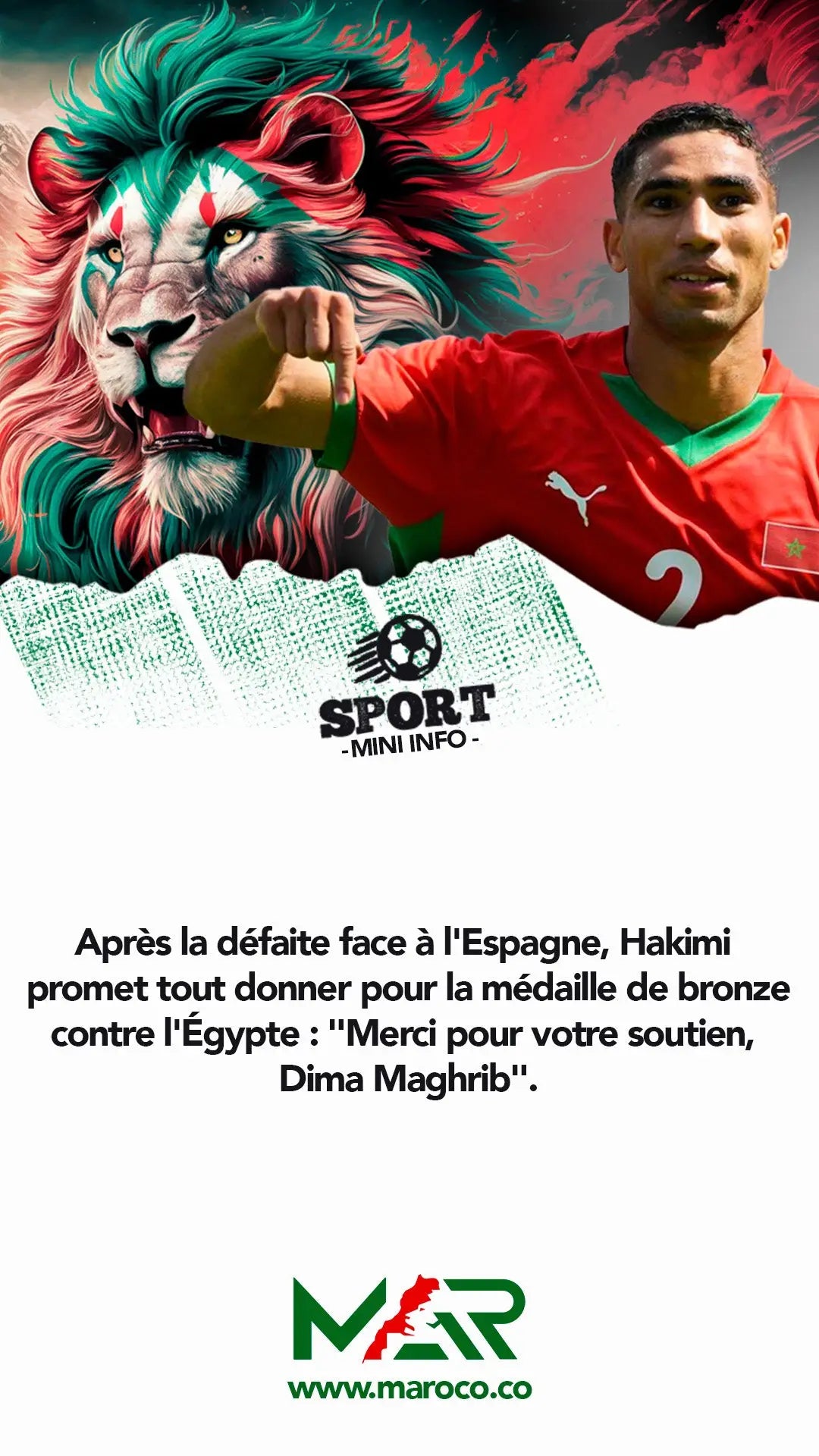 Hakimi promet de tout donner pour la médaille de bronze