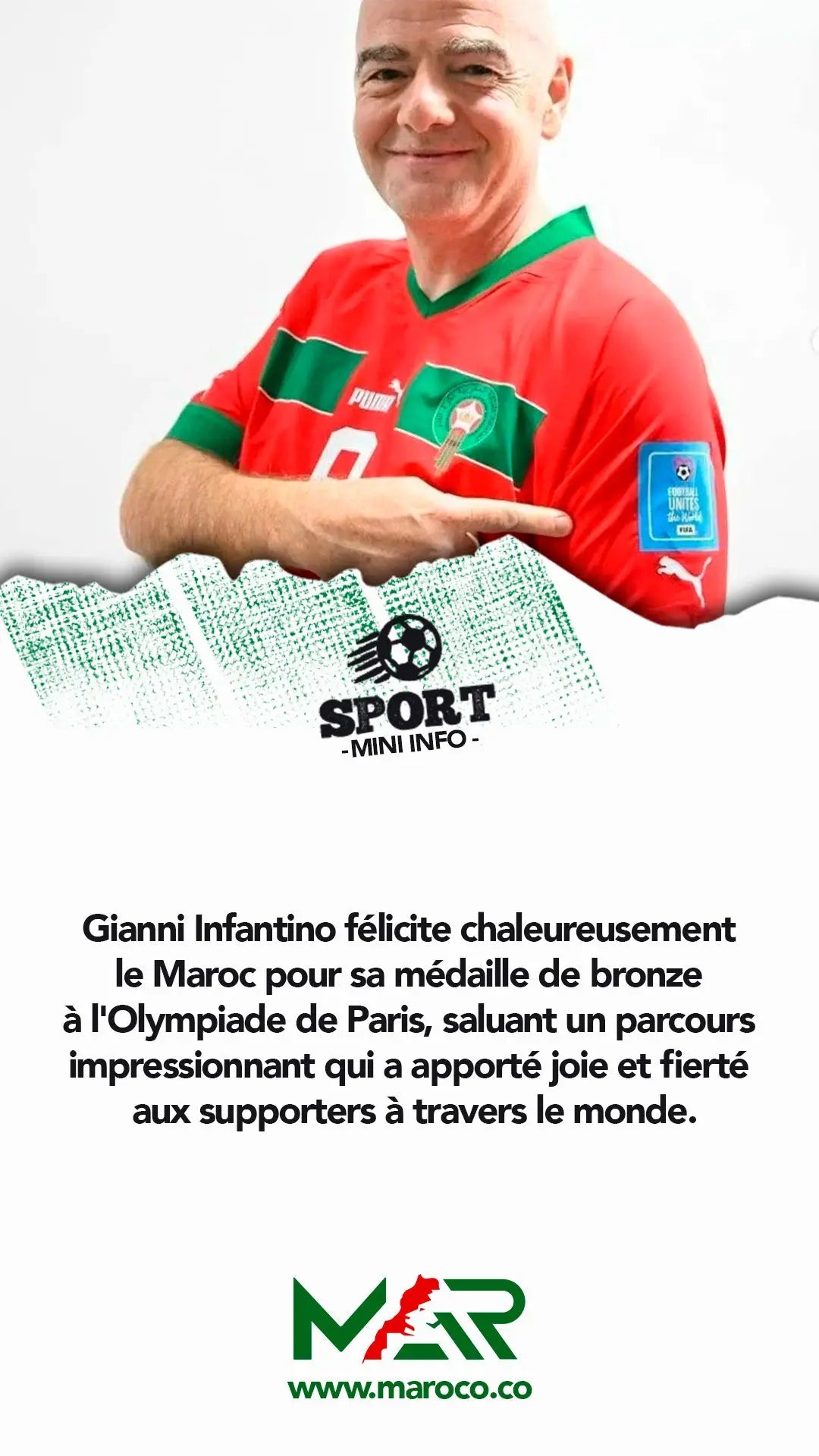 Infantino Félicite le Maroc pour sa Médaille de Bronze