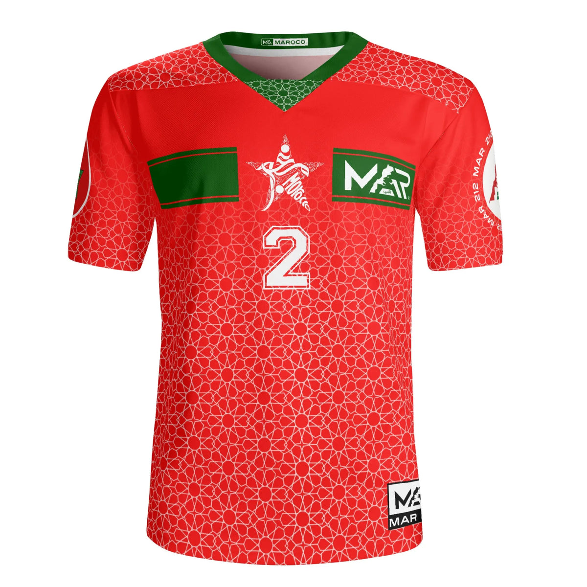 Maillot Maroc Rouge Collection CAN 23/24 Mosaïque By Maroco personnalisable