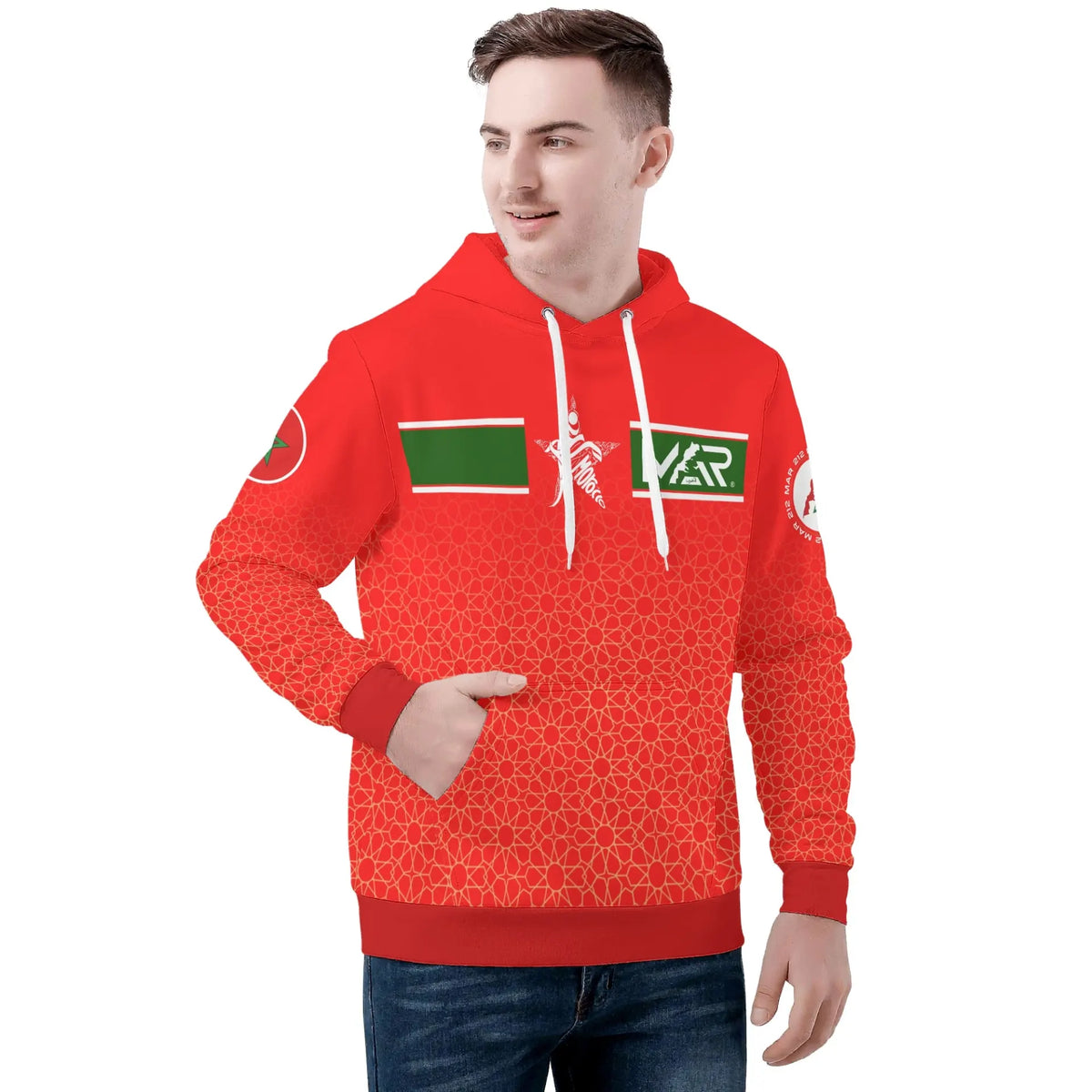 Sweat à capuche Maillot Maroc Gold Rouge Mosaïque TFTMOROCCO