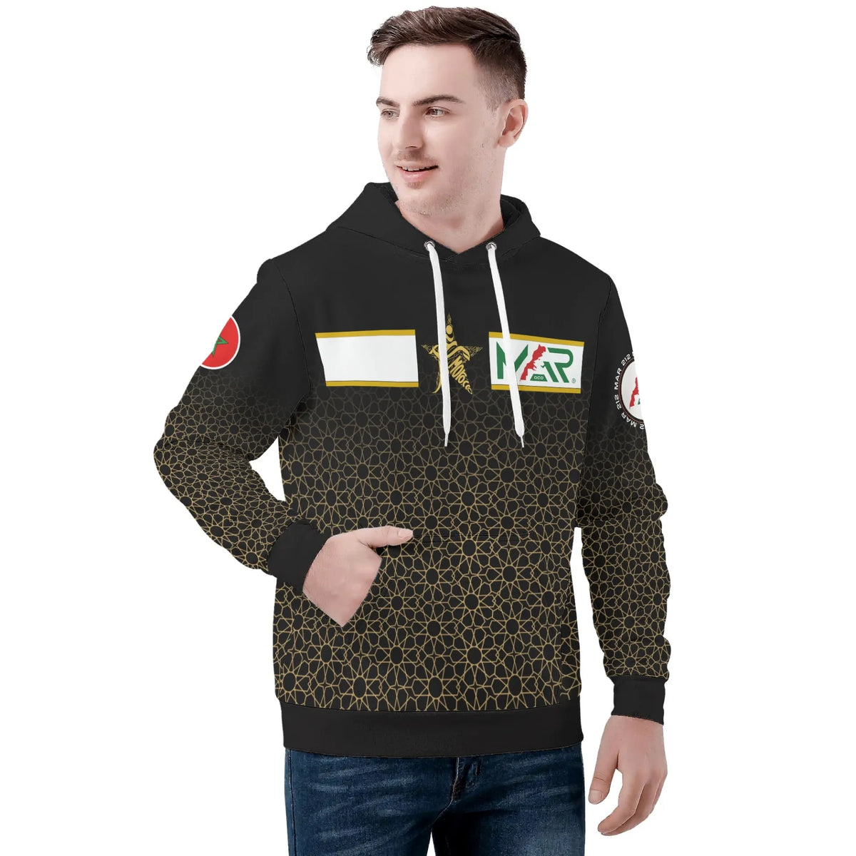 Sweat à capuche Maillot Maroc Gold Noir TFTMOROCCO