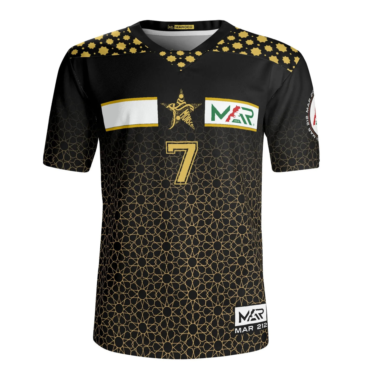 Maillot Maroc noir Collection CAN 2024 Gold By Maroco.co personnalisable