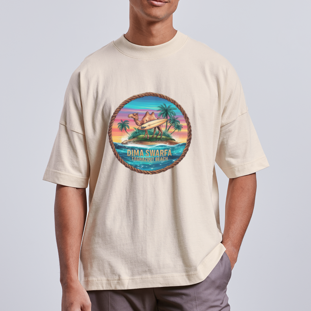 T-shirt DIMA SWARFA TAGHAZOUT PLAGE oversize Unisexe - blanc cassé