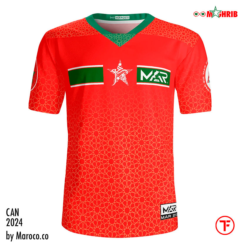 Maillot Maroc CAN 23/24 Rouge Gold Collection Mosaïque By Maroco TFT MOROCCO