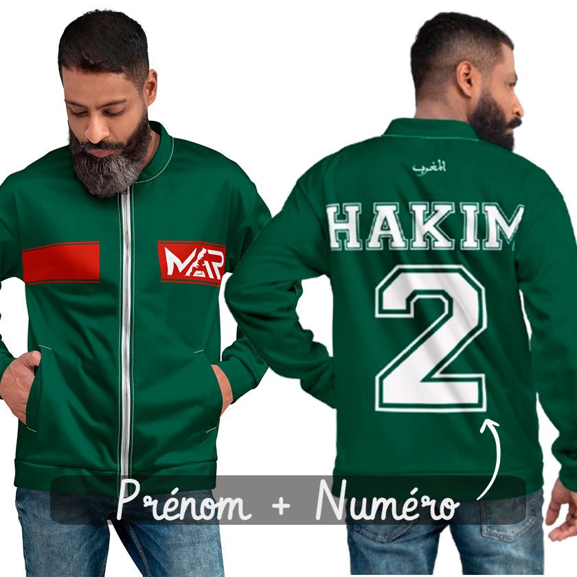 Survêtement Veste Foot Maroc personnalisé prénom + numéro, Domicile 2022 Coupe Qatar, Jacket Verte unisexe