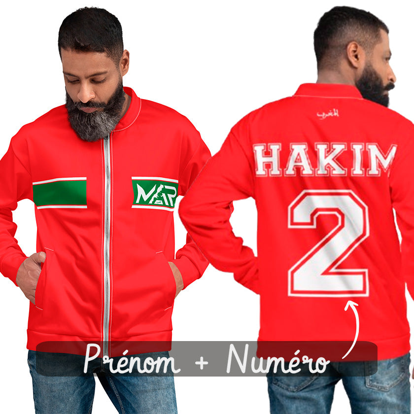 Veste Survêtement Foot Maroc Domicile 2022 Coupe Qatar, personnalisé prénom et numéro Jacket Rouge unisexe