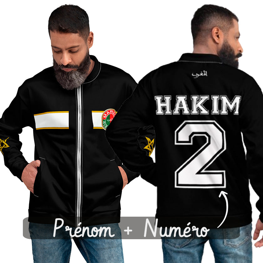 Veste Survêtement Foot Maroc personnalisé prénom + numéro Domicile 2022 Coupe Qatar Jacket noir Emblème Royal unisexe