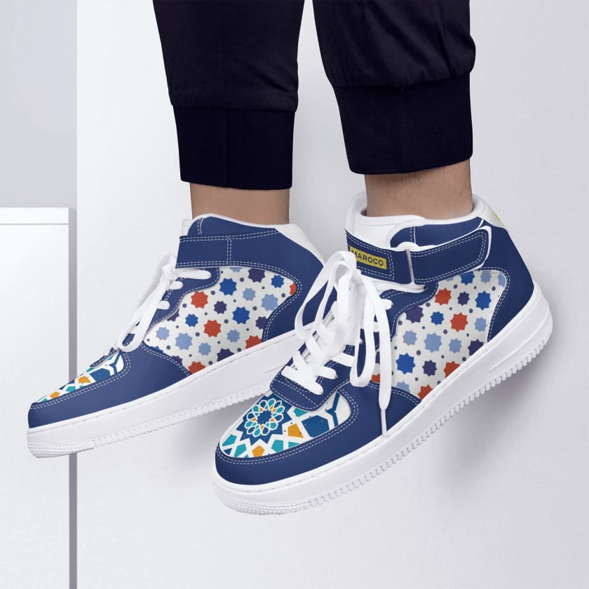 Baskets MAR montantes en cuir motif zellige Marocain pour