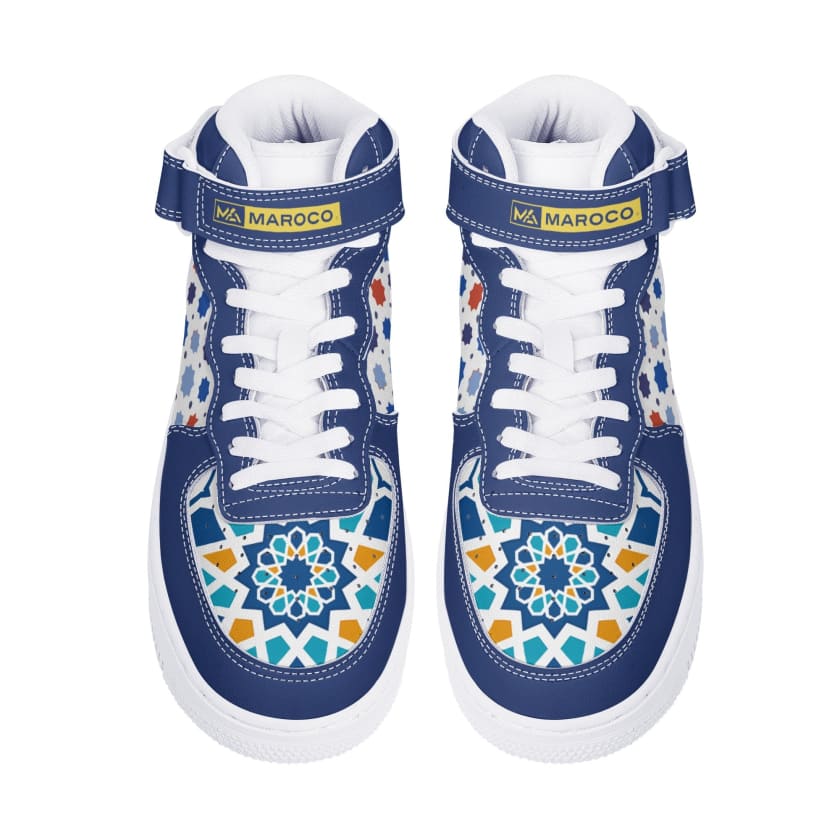 Baskets MAR montantes en cuir motif zellige Marocain pour