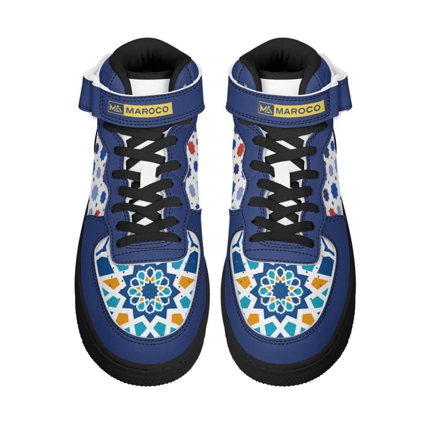 Baskets MAR montantes en cuir motif zellige Marocain pour