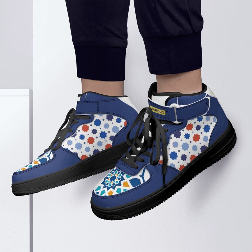 Baskets MAR montantes en cuir motif zellige Marocain pour