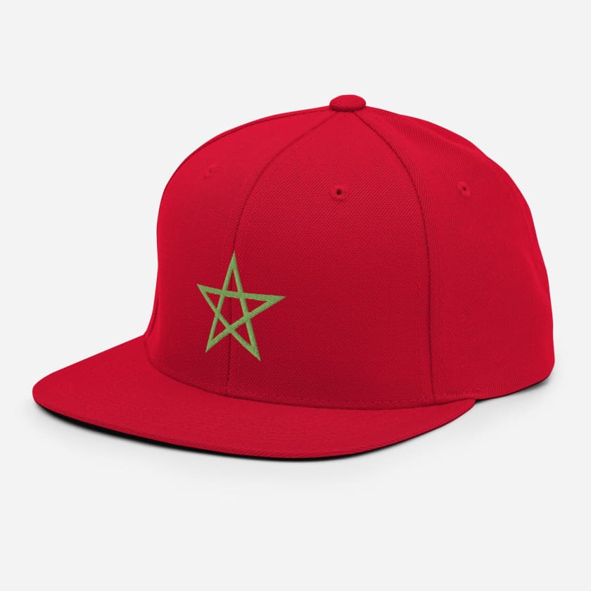 Casquette Snapback Rouge drapeau Maroc Brodé étoile verte