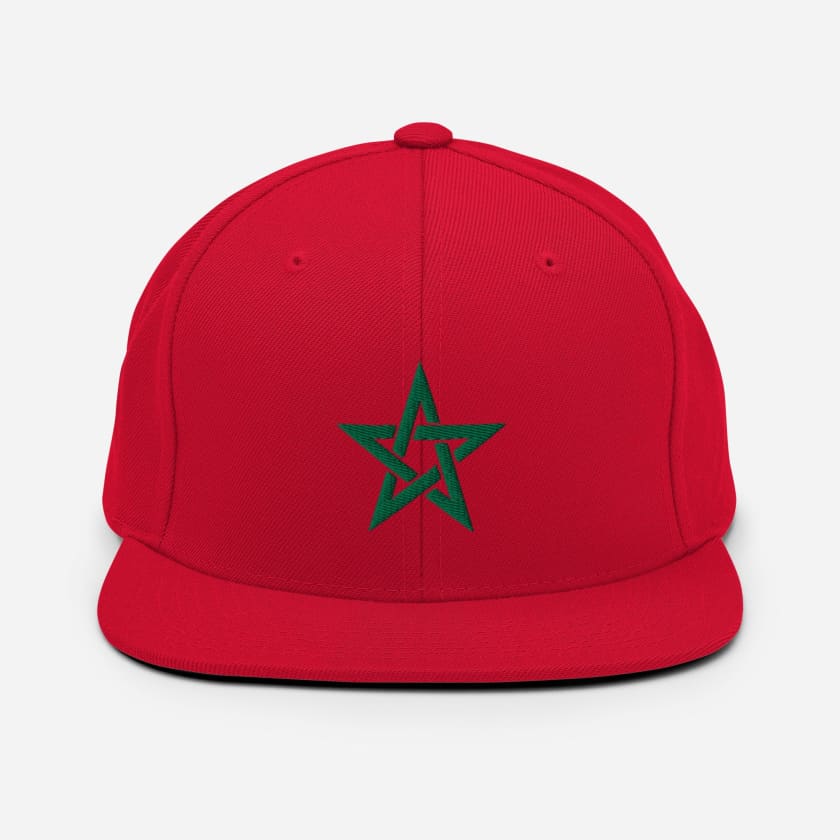 Casquette Snapback Rouge Drapeau Maroc étoile verte brodé