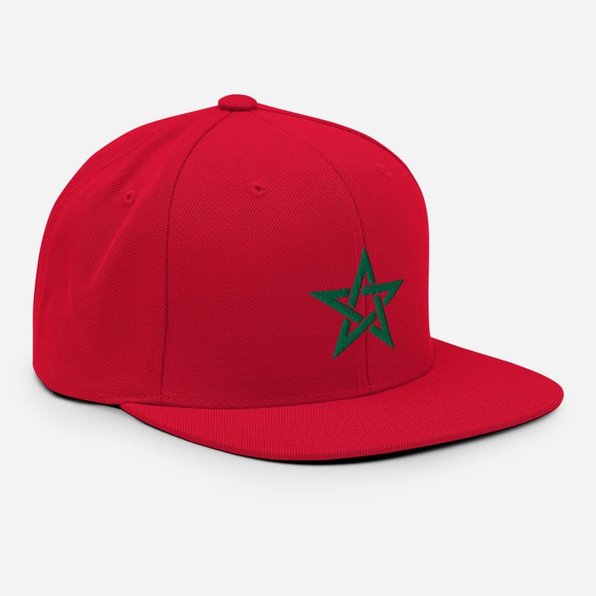 Casquette Snapback Rouge Drapeau Maroc étoile verte brodé