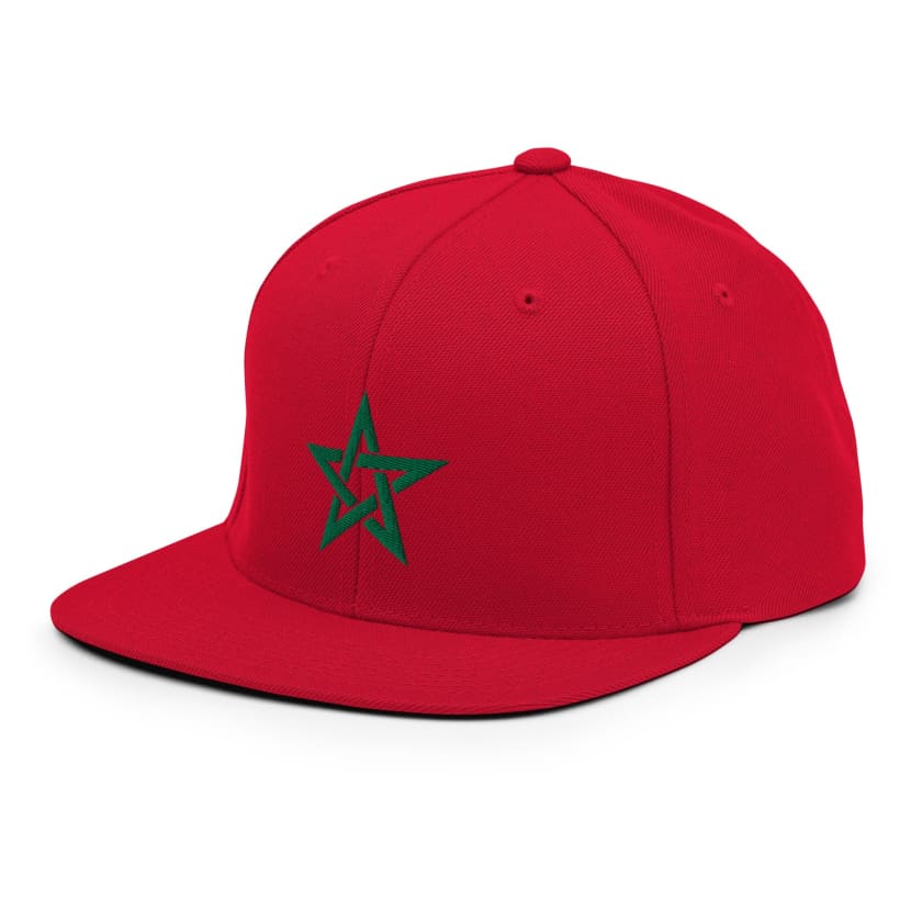 Casquette Snapback Rouge Drapeau Maroc étoile verte brodé