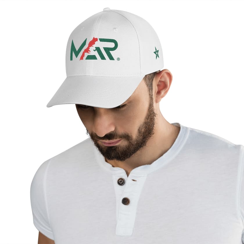 Casquettes MAR Maroc Blanche style baseball brodées 4 cotés