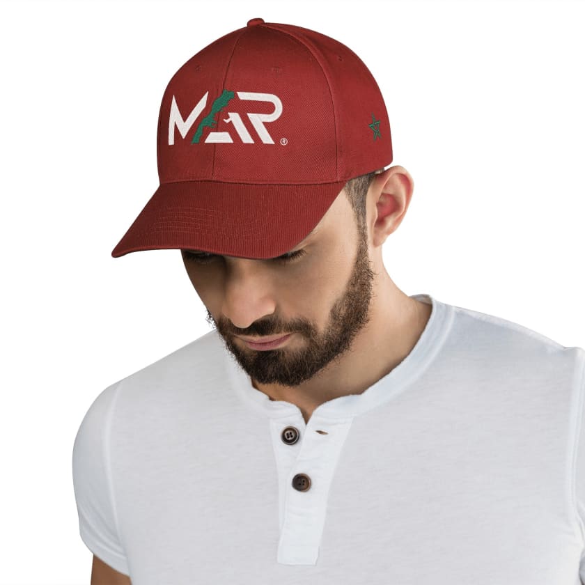 Casquettes MAR rouge de baseball brodées 4 cotés Maroc