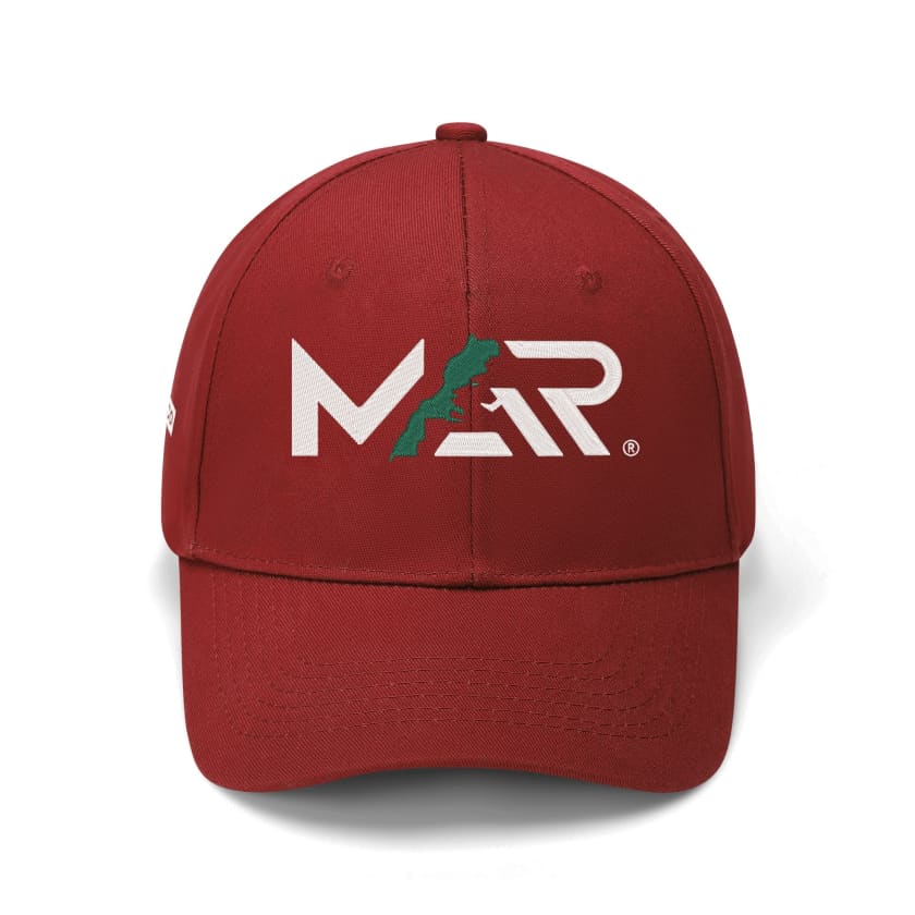 Casquettes MAR rouge de baseball brodées 4 cotés Maroc