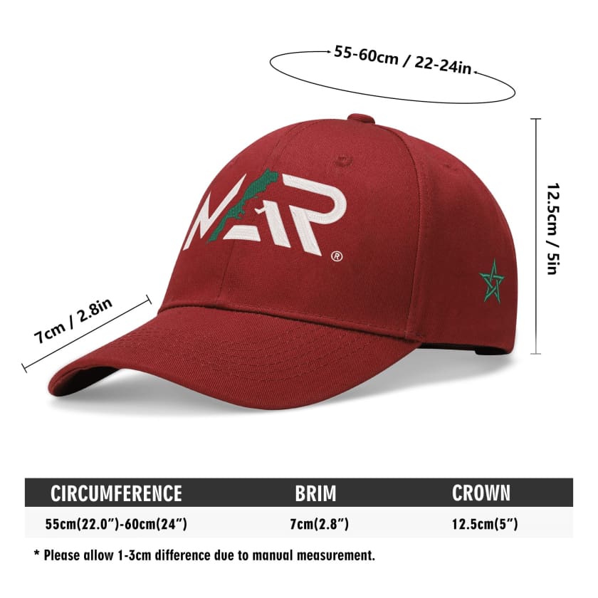 Casquettes MAR rouge de baseball brodées 4 cotés Maroc