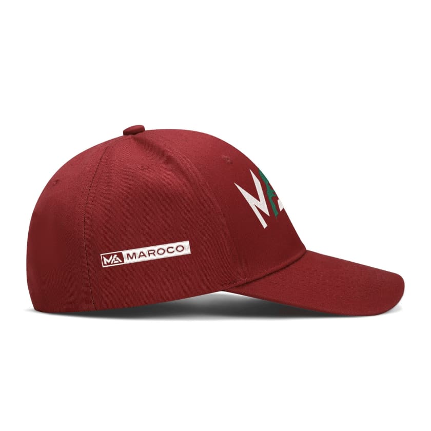 Casquettes MAR rouge de baseball brodées 4 cotés Maroc