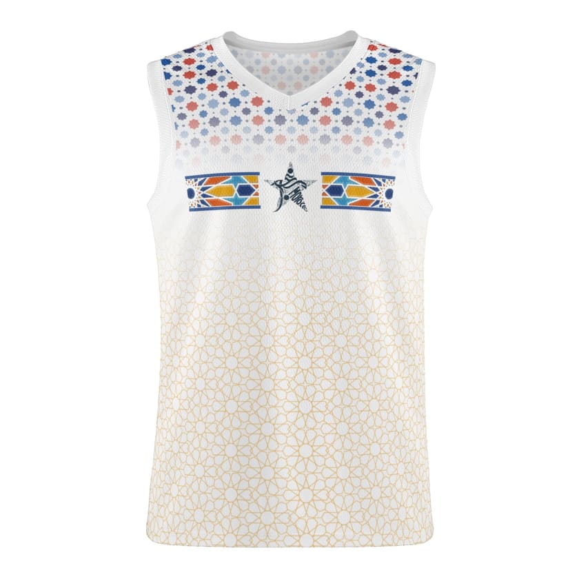 Débardeur Blanc Maillot Maroc foot motif zellige Marocain