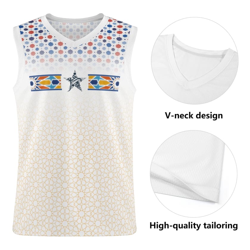 Débardeur Blanc Maillot Maroc foot motif zellige Marocain