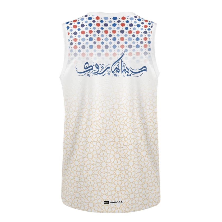Débardeur Blanc Maillot Maroc foot motif zellige Marocain