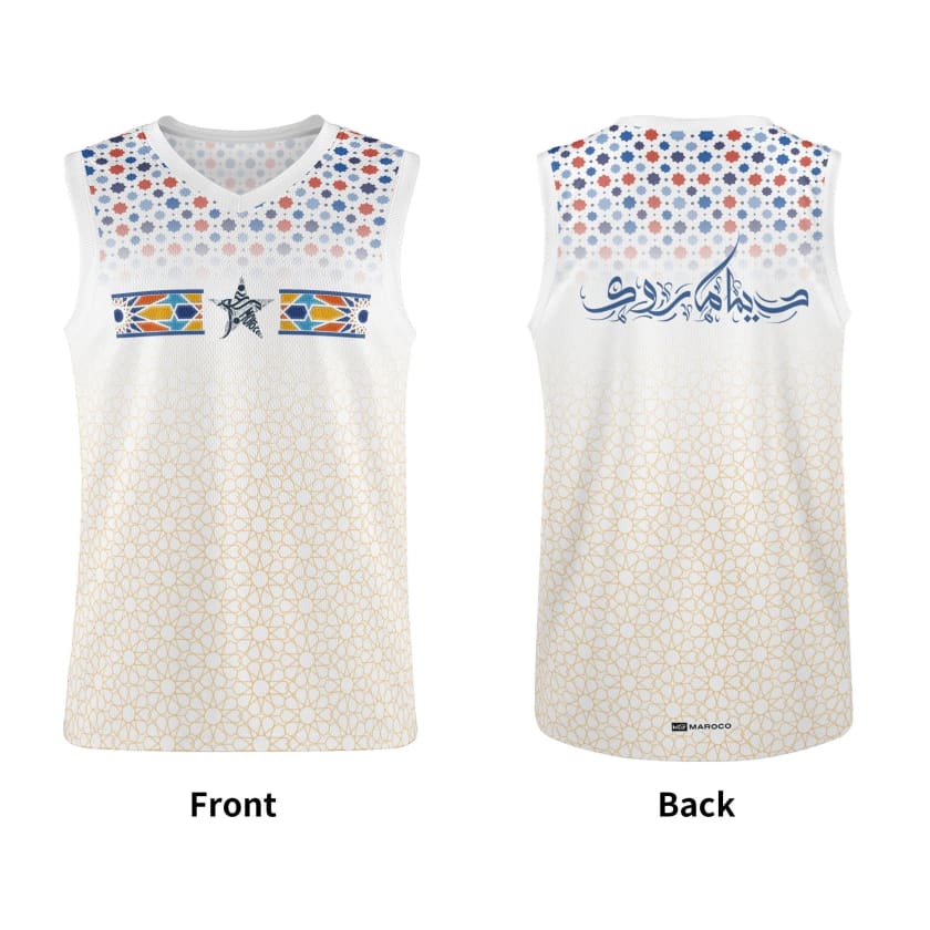Débardeur Blanc Maillot Maroc foot motif zellige Marocain