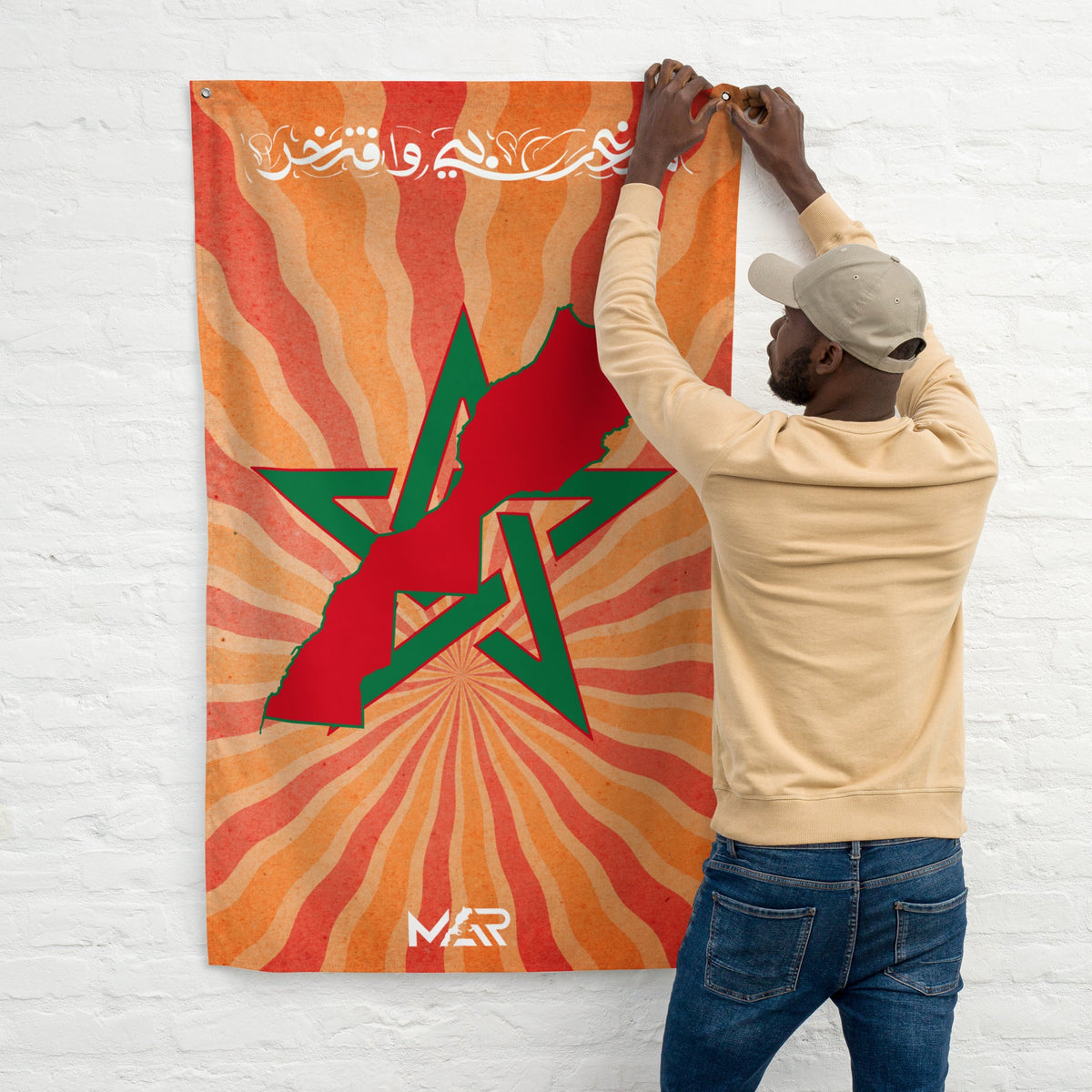 Drapeau Maroc étoile et carte Maroc Vintage