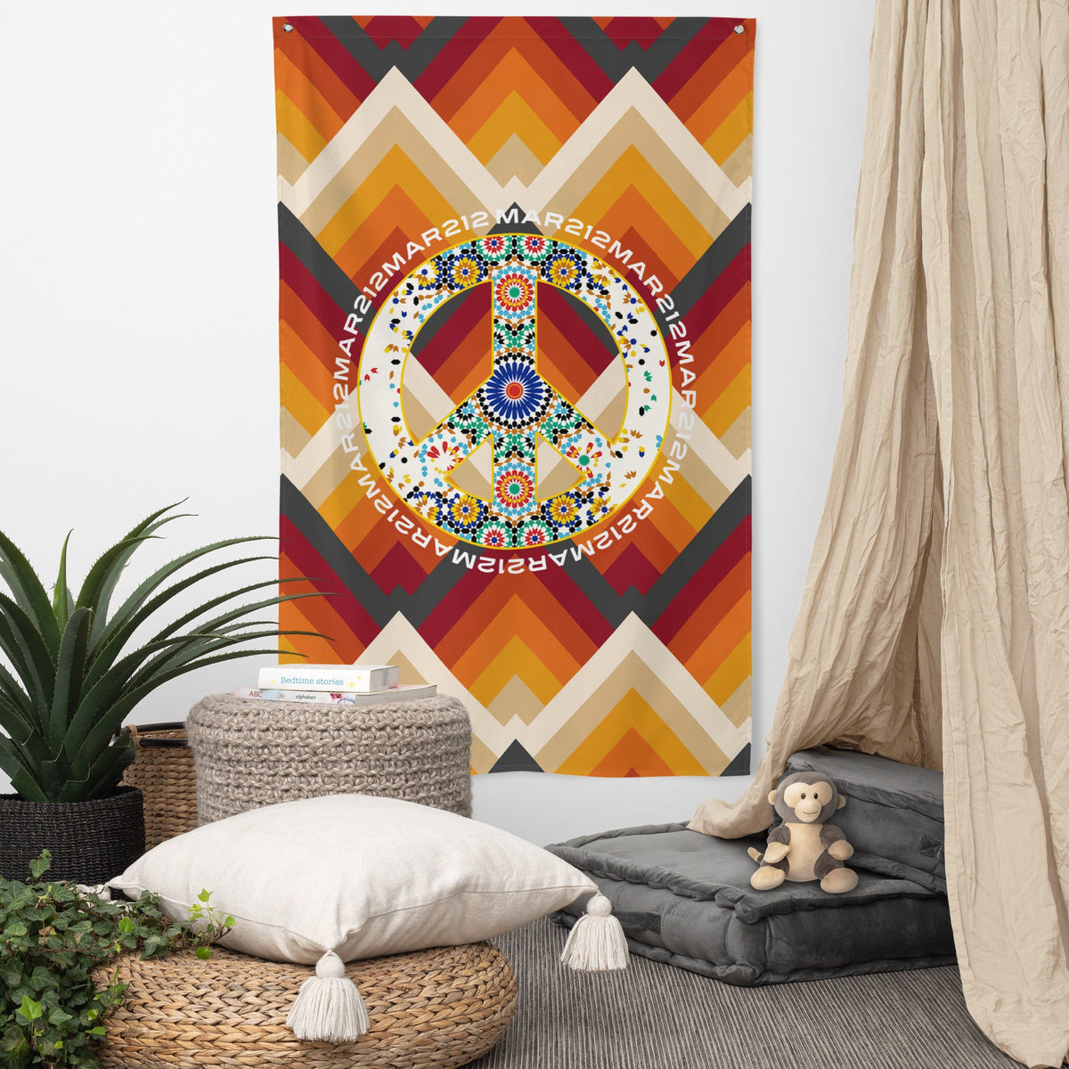 Drapeau Maroc peace and love Zellige