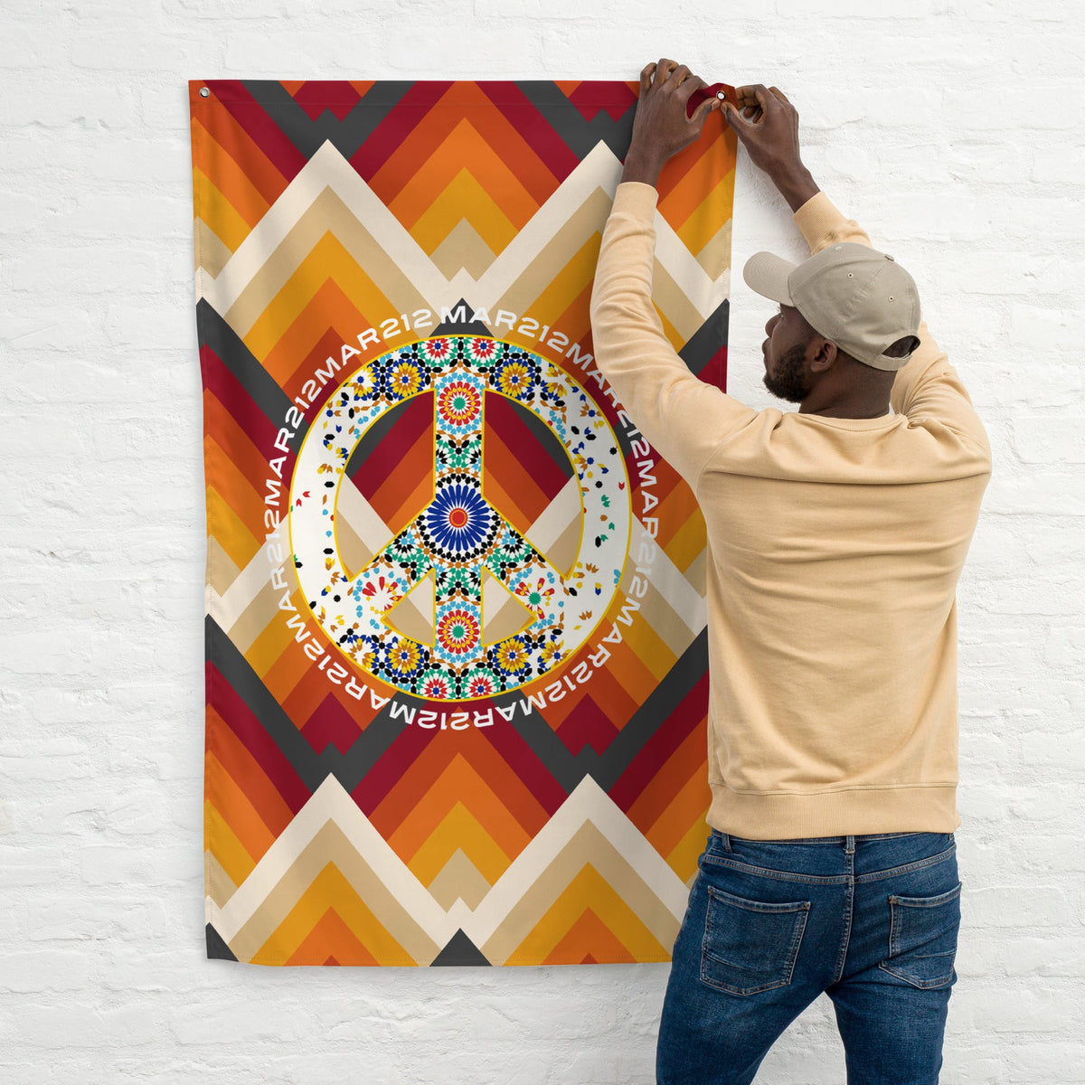 Drapeau Maroc peace and love Zellige