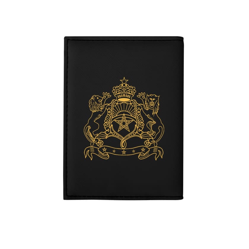 Étui passeport Cuir noir Emblème du Maroc