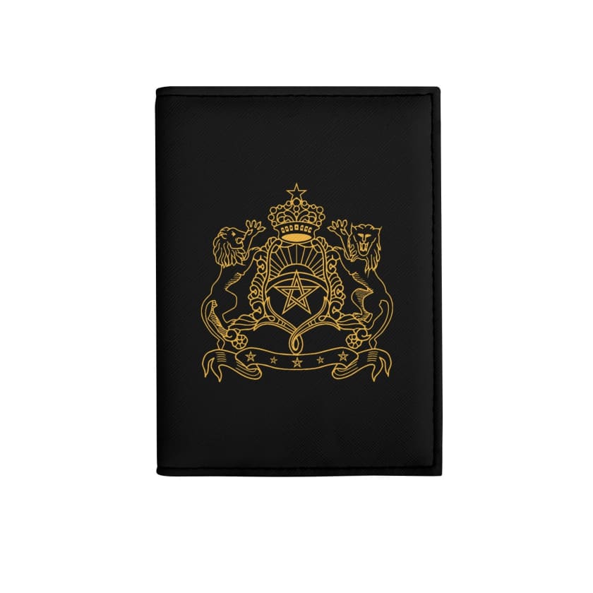 Étui passeport Cuir noir Emblème du Maroc