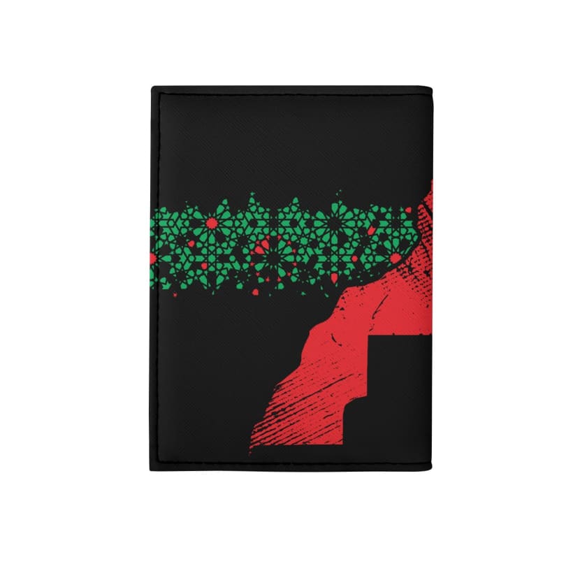 Étui passeport Noir carte du Maroc