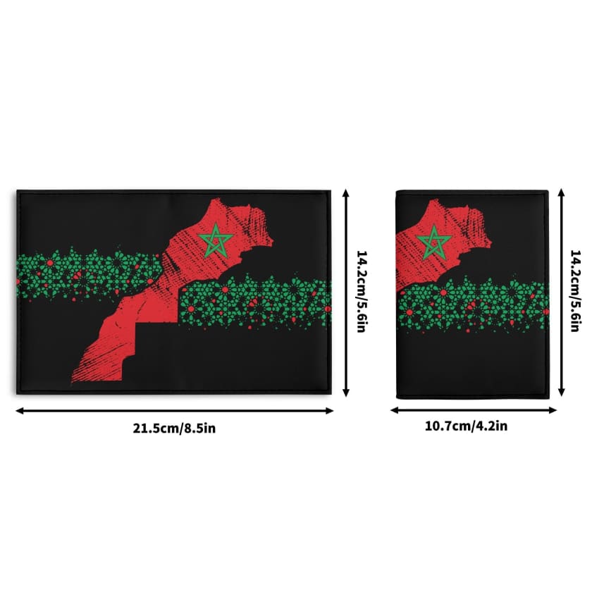 Étui passeport Noir carte du Maroc