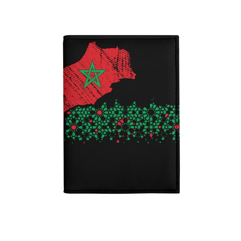 Étui passeport Noir carte du Maroc