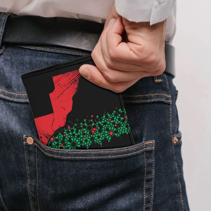 Étui passeport Noir carte du Maroc