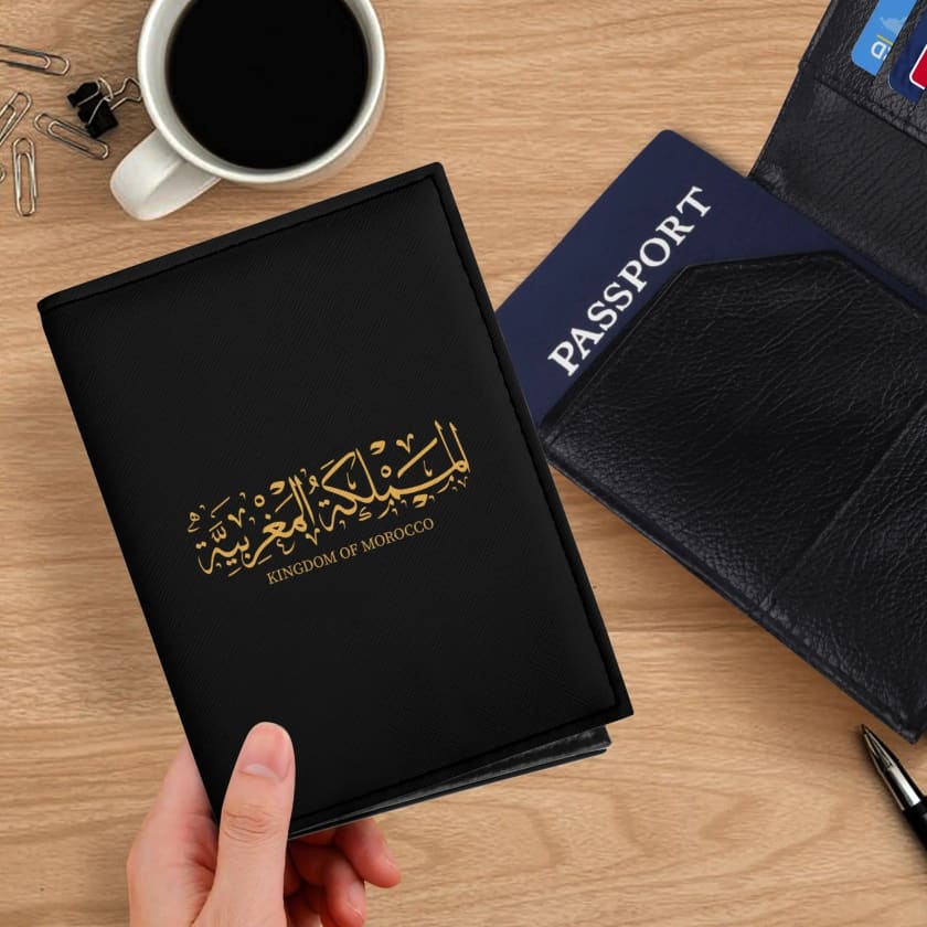 Etui passeport noir Kingdom of Morocco