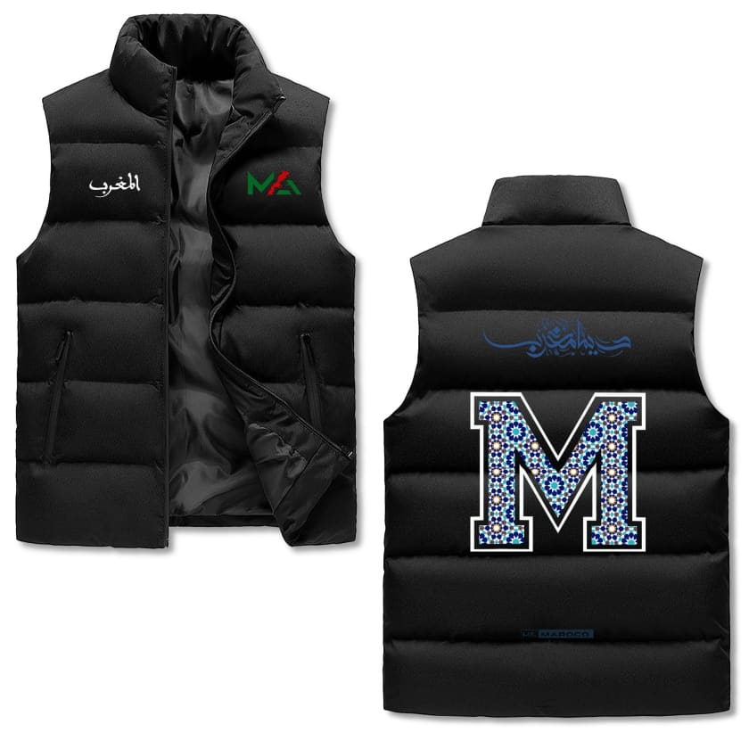 Gilet à capuche MA Maroc Noir Motif Zellige Marocain Dima