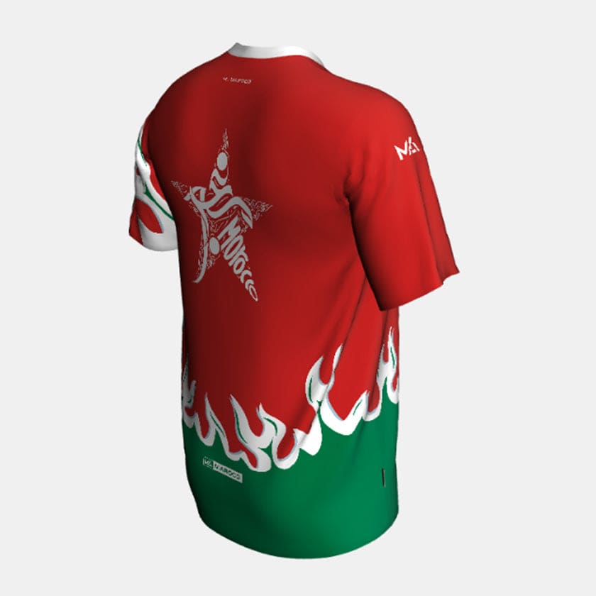 Maillot MAR Foot Maroc entraînement design flamme olympique