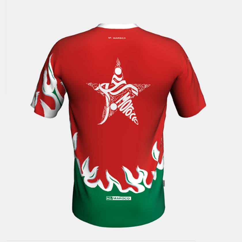 Maillot MAR Foot Maroc entraînement design flamme olympique