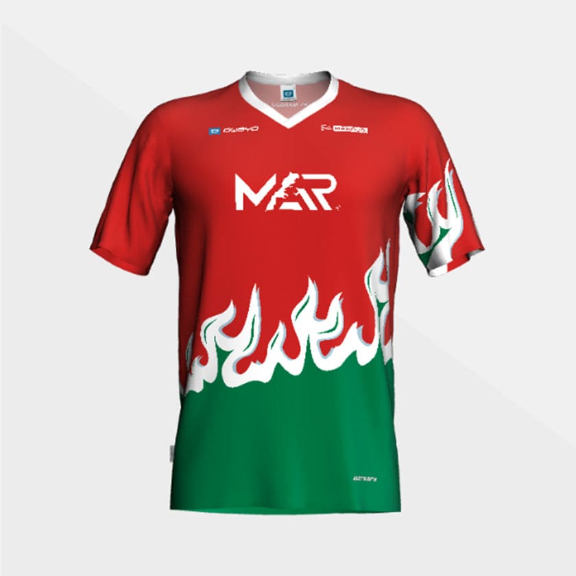 Maillot MAR Foot Maroc entraînement design flamme olympique