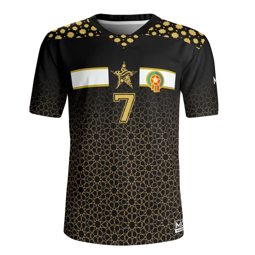 Maillot Maroc foot Noir personnalisé prénom Calligraphie Arabe et