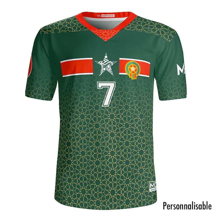 Maillot Maroc foot Vert personnalisé prénom et numéro motif