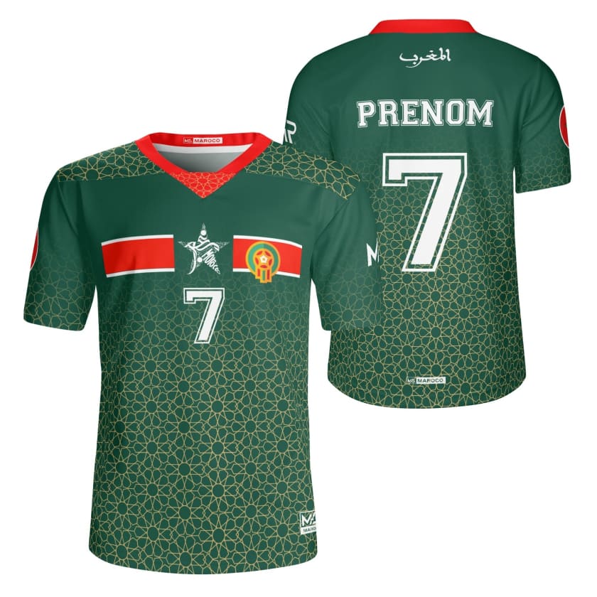 Maillot Maroc foot Vert personnalisé prénom et numéro motif
